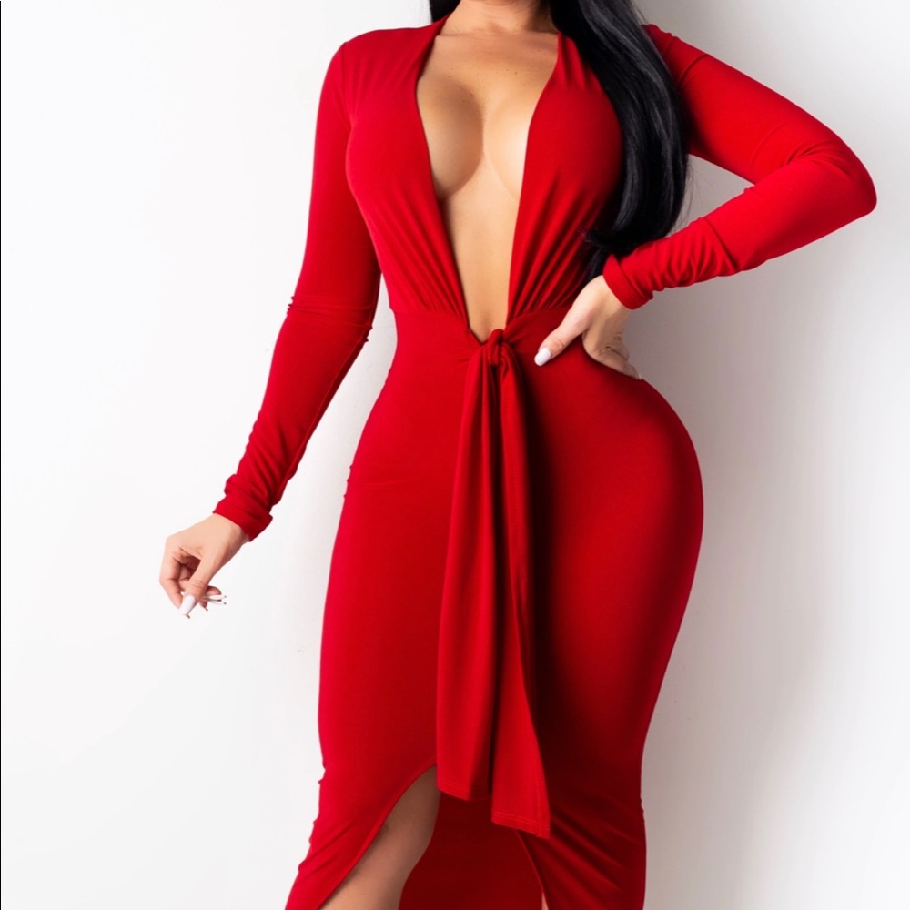 Red dress low cut